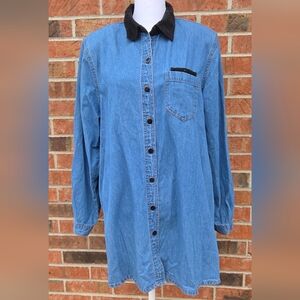 Vintage 90s Announcements Maternity Denim Shirt Jacket L Corduroy Collar